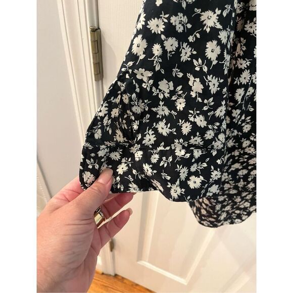 Lauren Ralph Lauren Black & White Floral Print 3/4 Sleeve Button Down Shirt sz 1 - Picture 5 of 6